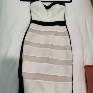 Black and White Strapless Bodycon Dress-NWOT